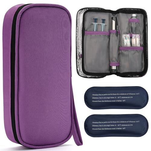apollo walker Insulin Cooler Travel Case with Ice Packs and Insulation - color: Purple, size: Small