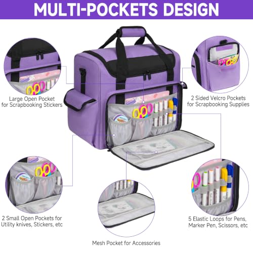 Craft Bag for Scrapbook Supplies, Large Scrapbook Tote with 15.6'' Laptop Sleeve, Art Supply Storage Bag with Multiple Pockets for Scrapbooking Tools, Purple - color: Purple, size: Without Trolley
