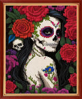 Dimensean Stamped Cross Stitch Kits Full Range of Embroidery Patterns Starter Kits for Beginners Adult DIY Cross Stitches Needlepoint Kit 11CT-Flower Skeleton Girl 16x20 inch - color: Arts kits 22