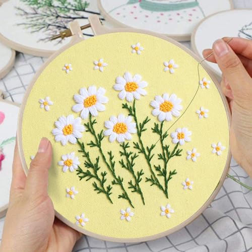 Louise Maelys Daisy Flower Embroidery Kit for Beginners, Floral Pattern - color: daisy flower