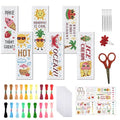FREEBLOSS 6 Set Cross Stitch Bookmark Kits for Beginner Cartoon Summer Stamped Cross Stitch Kit DIY Embroidery Bookmark Kit with Instructions 8'' x 2.4'' - style: Cartoon Summer