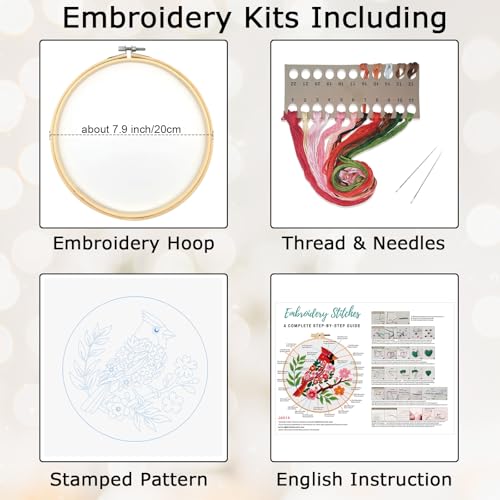 Louise Maelys Cardinal Embroidery Kit, Cross Stitch Kit for Beginne - color: birds