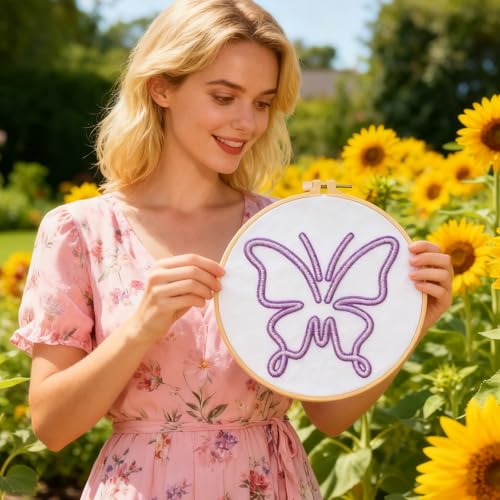 BEUNITONE Abstract Animal Embroidery Kit, 6PC Modern Line Art Needlepoint Kits with Hoops, Instructions, Threads, DIY Craft for Adults Beginners, Home Decor, Hand Embroidery Patterns for Gifts - style: Line Embroidery