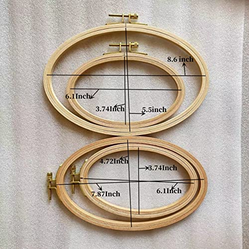Set of 4, Oval Beech Wood Embroidery Hoops Handcrafted Wooden Hoops for Embroidery, Cross Stitch Needlework Natural Wood Hoop Frame