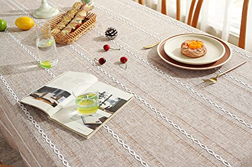 Chassic 60 x 84 inches Farmhouse Style Linen tablecloths, Wrinkle Resistant Washable Dining Room Table Cloths for Rectangle Tables - Hemstitch Light Coffee - color: Hemstitch Light Coffee, size: 84" x 60" (Rectangular)