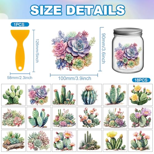 GLOBLELAND 18 Sheets Cactus Rub on Transfer 3.9x3.6inch Colorful Succulent Vase Home Decals Plant Flowers Cup Transfer Stickers for Furniture Vase Glass Art Crafts Decorations - style: Cactus