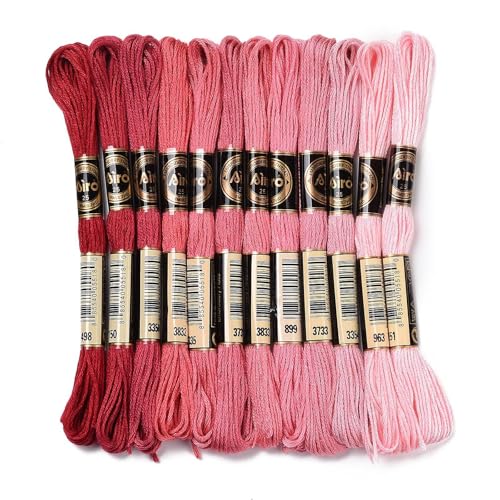 12 Skeins Red Cross Stitch Threads 0.5mm Embroidery Floss 6 Ply Polyester Friendship Bracelets Floss Crafts Floss 12 Color 8.75 Yards(8m)/Skein - color: 12 Skeins, Red