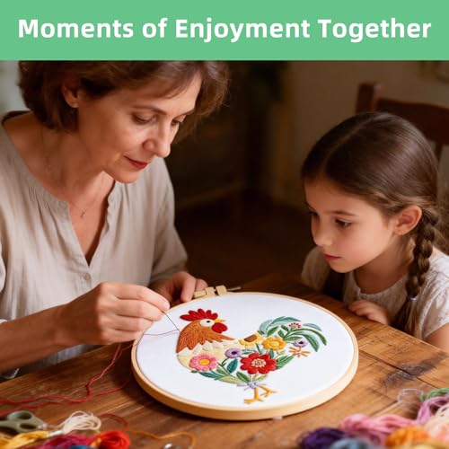 Herdiese Embroidery Kit for Beginners & Adults, Rooster Flower Cross Stitch - color: Rooster