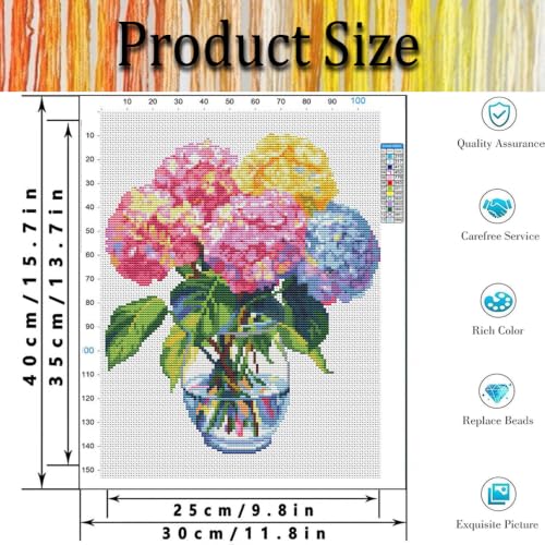 VIGEGU Hydrangea Stamped Cross Stitch Kits for Adults Beginners 12x16 inch - color: Hydrangea Cross Stitch Kits