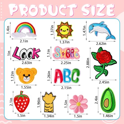 AUGSUN 36pcs Cartoon Embroidered Patches Random Assorted Styles Cute Theme Iron on Patches DIY Sew Applique Repair Patch Cute Preppy Sew on Patches for Backpacks Pants Clothes Jeans - style: Cartoon