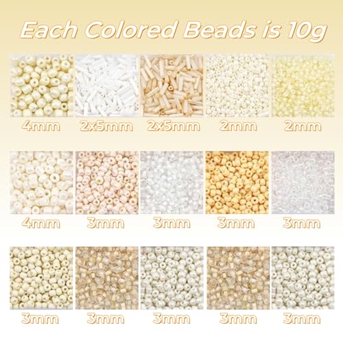 15 Color Glass Seed Tube Bugle Beads Bracelet Jewelry Making Kit,White - color: Off-white