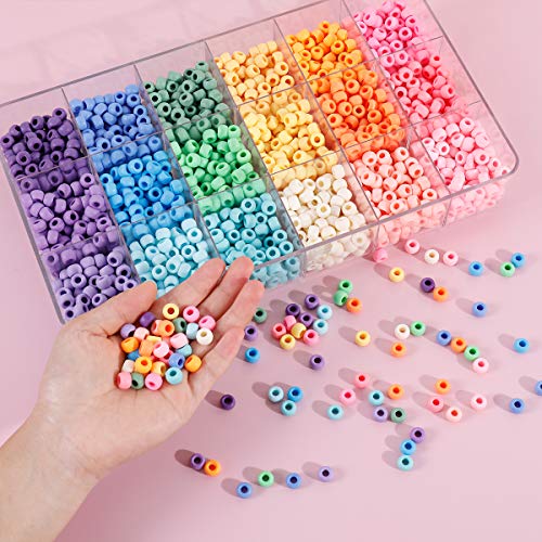 2600+pcs Pony Beads Kit, 18 Color Rainbow Kandi Beads Set, Multicolor Matte Plastic Jewelry Making Kit for DIY Craft Friendship Bracelet Necklace Key Chain - color: rainbow pony beads