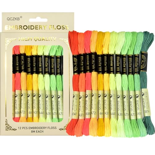 Premium Rainbow Color Embroidery Floss - Cross Stitch Threads - Friendship Bracelets Floss - Crafts Floss - 12 Skeins Per Pack Embroidery Floss,Red-Yellow-Green Gradient - color: Red-Yellow-Green Gradient