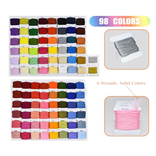 Embroidery Floss Thread Kit 100％ Cotton Floss Bobbins and Cross Stitch Kit Bracelets Floss Crafts Floss (96 Color) - color: 96 Color