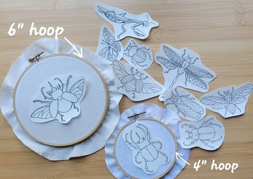 Water Soluble Embroidery Patterns Stabilizers, Stick and Stitch Embroidery Transfers Paper Tear Away Embroidery Stabilizer with Fun Designs for Stitching, Flowers and Animals (Beetles N Bugs) - color: Beetles N Bugs