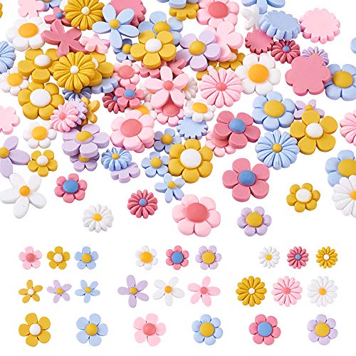 Beadthoven 240pcs Opaque Resin Flower Cabochons Assorted Colors No Hole Flatback Sunflower Bead Charms Embellishment Supplies for Gluing DIY Jewelry Earrings Rings - color: 0Daisy-Assorted#14.5~25mm