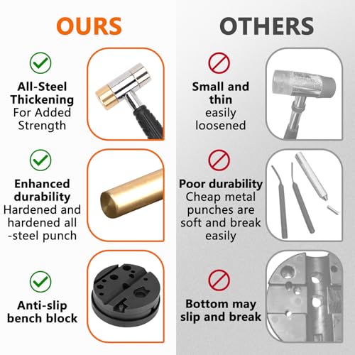Pridefend Punch Set,Brass Punch Set and Roll Pin Punch Set Made of Solid Material Including Steel Pin Punch Set and Bench Block, Hammer with Detachable Heads,Punch Set with Portable Storage Case - style: Brass Pin Punch Set