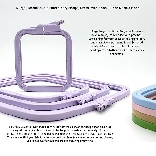 Nurge Square Embroidery Hoop - Plastic Cross Stitch Frame for Needlepoint & Embroidery - Adjustable Craft Hoop - Lilac - No:3 (Medium) - color: Lilac, size: No:3 (Medium)