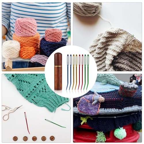 8pcs Large Eye Darning Needles for Wool, Stainless Steel Embroidery Needles Large Eye Hand Knitting Needles Tapestry Needles Yarn Sewing Needle with Wooden Needle Case for Crochet Projects