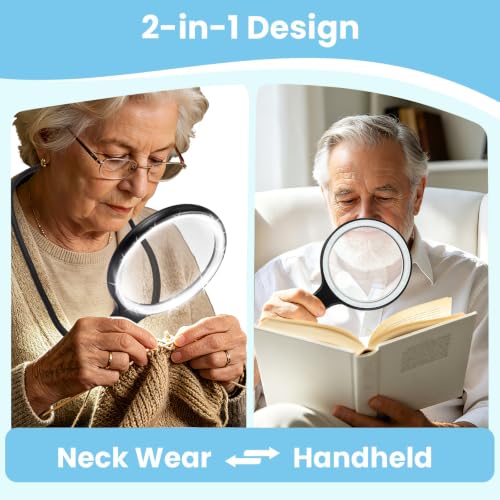 3 in 1 Hands Free Magnifying Glass with Light, Neck Wear Lighted Magnifier