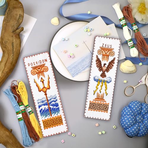 Povitrulya Cross Stitch Bookmark Kit Zeus – Counted DIY Embroidery Set for Adults & Beginners, Ancient Greek Mythology God of Thunder and Sky Needlework Gift - color: Zeus