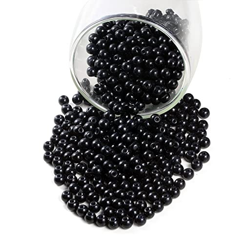YouLuo 200Pcs Glass Pearl Beads for Jewelry Making,Glass Beads for Bracelet - color: Jet Black, 6mm