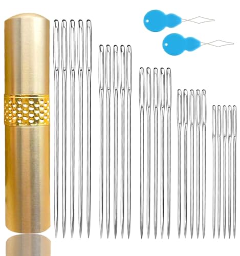 Premium Large Eye Sewing Needles,5 Size Sharp Needles for Hand Sewing,Embroidery,Quilting,Stitching,Repair - Stainless Steel Leather Thread Needle,Yarn Sewing Tapestry Needles with Threader - color: Silver