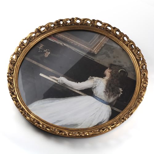 10x10 Round Art Deco Picture Frame – Antique Gold & Vintage Bronze Frame with Glass Front – Wall Mountable or Tabletop Display - color: 10x10 inch (Round)