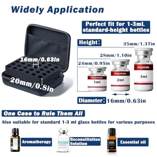 Peptide Vial Case for Fridge Storage - 30 Slots Organizer Holds 1-3ml Vials for Insulin, GLP-1, Peptides,Hard Shell Travel Case with Hand Strap,Black (Black-30 Slots) - color: Black-30 Slots
