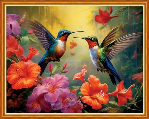 Dooxvey Cross Stitch Kit for Adults Beginners - Stamped Needlepoint Embroidery Kit, 11CT Pattern Hummingbird Flowers, 16x20 Inch - color: Artpattern01