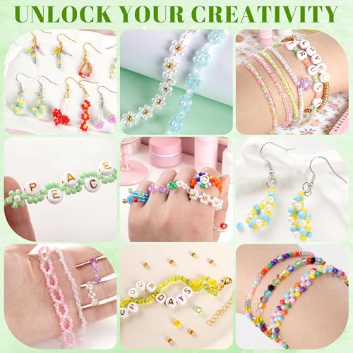 OuMuaMua Small Glass Seed Beads Kit for Bracelets Jewelry Making, 3mm