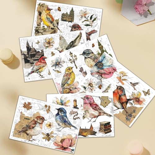 6 Pcs Vintage Letters & Birds Rub-On Transfers, 8 x 12 Inch - style: Vintage Bird Collage