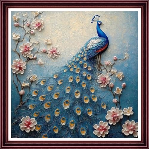 Funchey Counted Cross Stitch Kits for Adults Needlepoint Kits Unprinted Cross Stitching Embroidery Kit 11CT Cross Stitch Supplies-Flower Peacock 18x18 inch - color: ArtsKit11