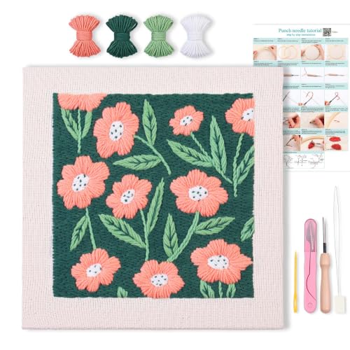Harimau Embroidery Punch Needle kit Frame, Embroidery Starter Kits for Beginner,Punch Needle Fabric with Pattern,Threader, Yarns,Embroidery Hoops & Rug Punch(Ocean Green) - color: Ocean green