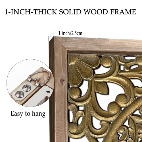 XIAOAIKA Boho Carved Wood Wall Art Panel, Floral Mandala, Distressed Gold - color: Gold