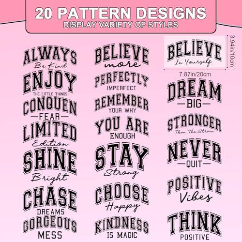 Rngmsi 20 Pcs Inspirational Dtf Transfers Ready to Press for Clothes - style: Motivational