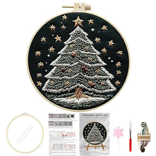 Huacan Embroidery Kit for Beginners Adults, Easy Needlepoint Kits for Adults with Stamped Embroidery Patterns. (Christmas Tree) - style: Christmas Tree
