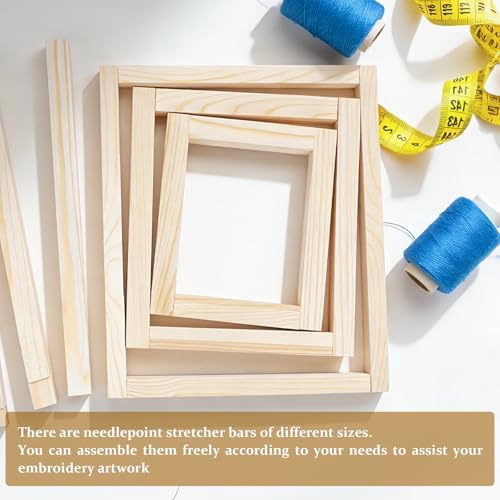 20Pcs Wooden Needlepoint Stretcher Bars Set,5 Sizes with 100pcs Thumb Tacks Canvas Stretcher Bars Frame for Needlework Embroidery, Stitch Frame Set Bundle with Crafts