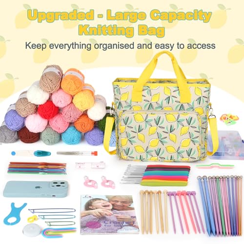 Aeelike Yarn Storage Bag Organizer, Large Crochet Tote Bag, Yellow Lemon - color: Yellow Lemon