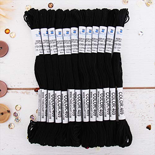 12 Skeins ThreadArt Cotton Embroidery Floss, Black - color: Black