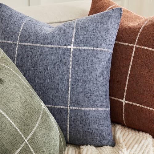2 Packs Grid Embroidery Lumbar Pillow Covers 12x20in Navy Blue - color: Navy Blue, size: 20" x 12" (Pack of 2)