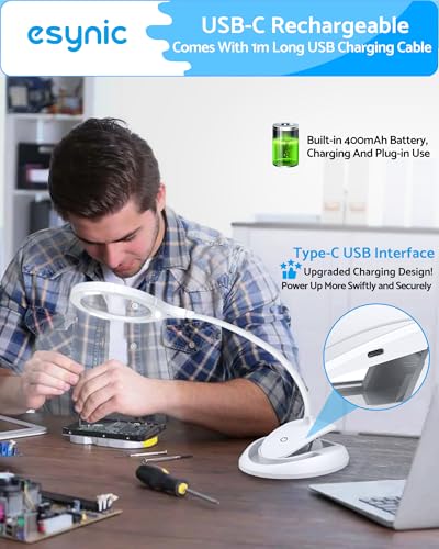 eSynic Desktop Magnifying Glass with 15 LED Lights-800mAh Rechargeable