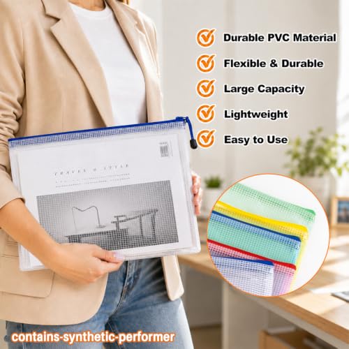 MAQIHAN Mesh Zipper Pouch Bags - A4 Clear Zipper Pouches, 13.2 x 9.4 Inch - size: 13.2 x 9.4 Inch