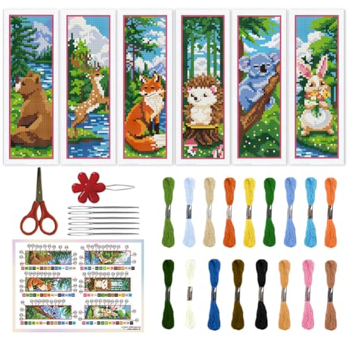 ORIGACH 6 Set Forest Animals Cross Stitch Bookmark Kit for Beginner - style: Forest Animals