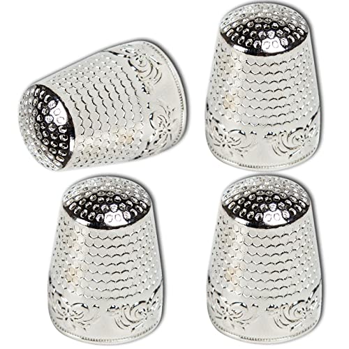 ZESION 4Pcs Sewing Thimbles, Metal Thimbles for Hand Sewing Finger Protector, Quilting Craft Accessories for Knitting Needlework DIY Tools, Silver - color: Silver