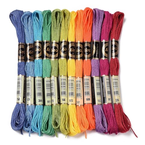 12 Skeins Crafts Floss, Cross Stitch Threads, Cotton Thread Cross-Stitch Thread, Friendship Bracelets Floss for DIY Cross Stitching, Embroidery Crafts, Rainbow Color - color: Rainbow Color