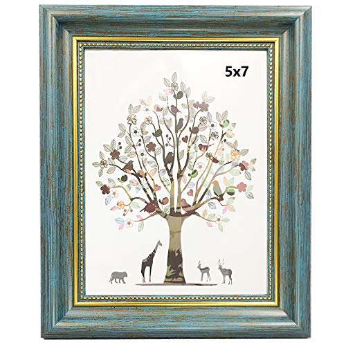 Picture Frames 5x7 Blue Photo Frame. Frames 7x9.Front opening 4.8x6.8. Darker Blue & Gold.Plastic Panel(not Glass).Please Peel Off The Panel's Film,Words on the Film Affect the Use. - color: Blue, size: 5x7