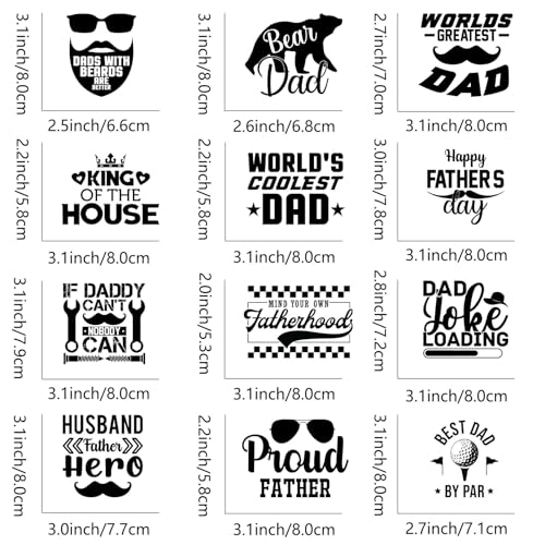 12pcs Fathers' Day Iron On Decals Thermal Transfer Stickers for Clothing Appliqued Sublimation Patches Iron On Transfer Designs Heat Press Vinyl for Shirts Pillow Covers - style: 12PCS-W01(Small)