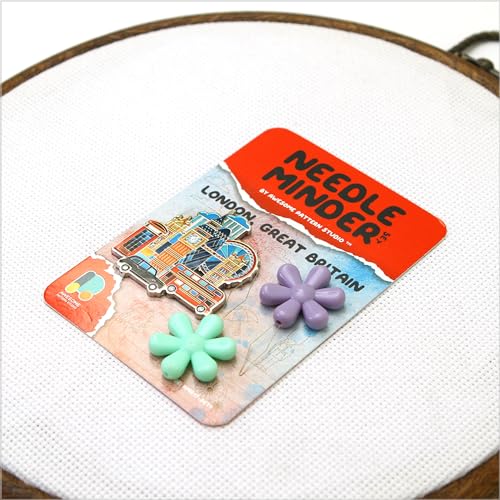 Awesome Pattern Studio Needle Minder Set – London Magnetic Needle Minder + 2 Needle Threaders. Enamel Pin for Cross Stitch, Embroidery and Craft - size: London Set #1