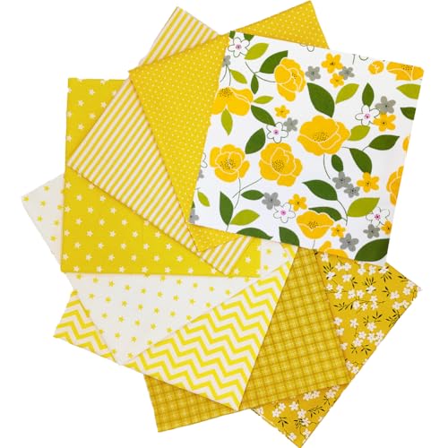 8 pcs/lot Fabric Bundles Top Cotton 19.69" x 19.69" (50cm x 50cm) Quilt, Pre-Cut Squares Sheets for Patchwork Sewing Quilting Crafting, Yellow Floral. - color: M-9